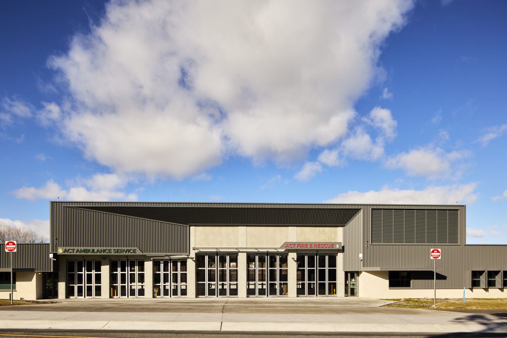 Exterior of the combined ACT Ambulance Service and ACT Fire & Rescue station in Acton